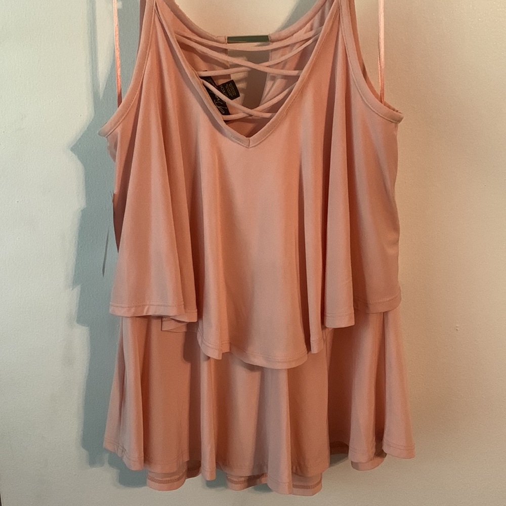 Thalia Sodi Coral Solid Spaghetti Stripe V Shape Cut Layer Top - Picture 4 of 4